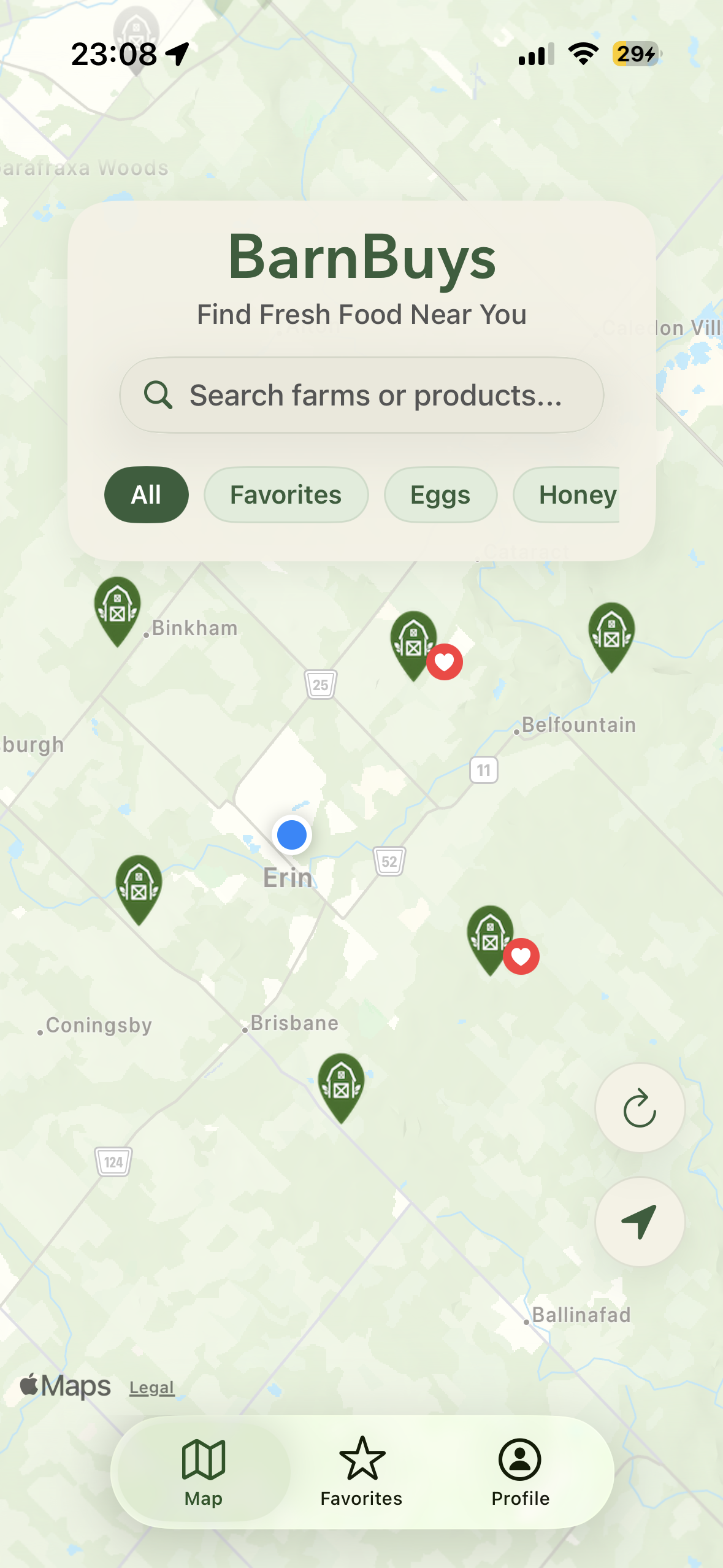 BarnBuys interactive map screen